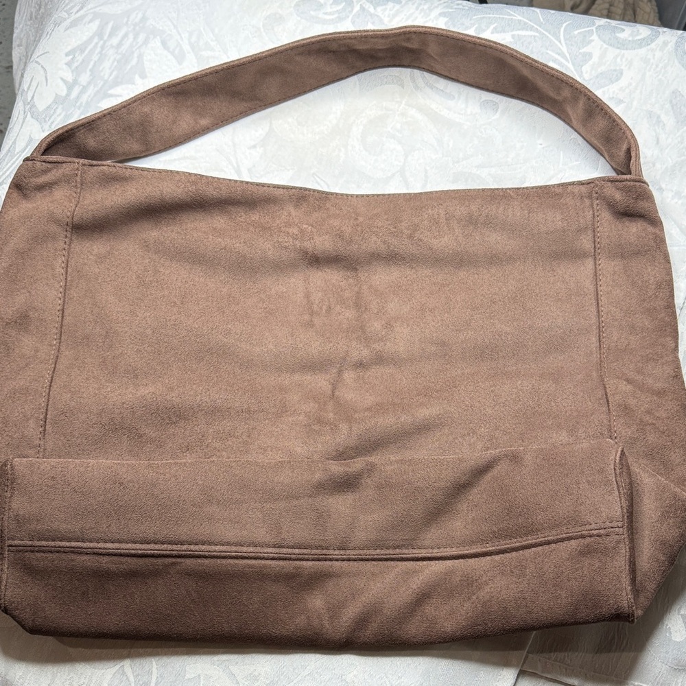 Brown Suede Shoulder Bag 15x12 in